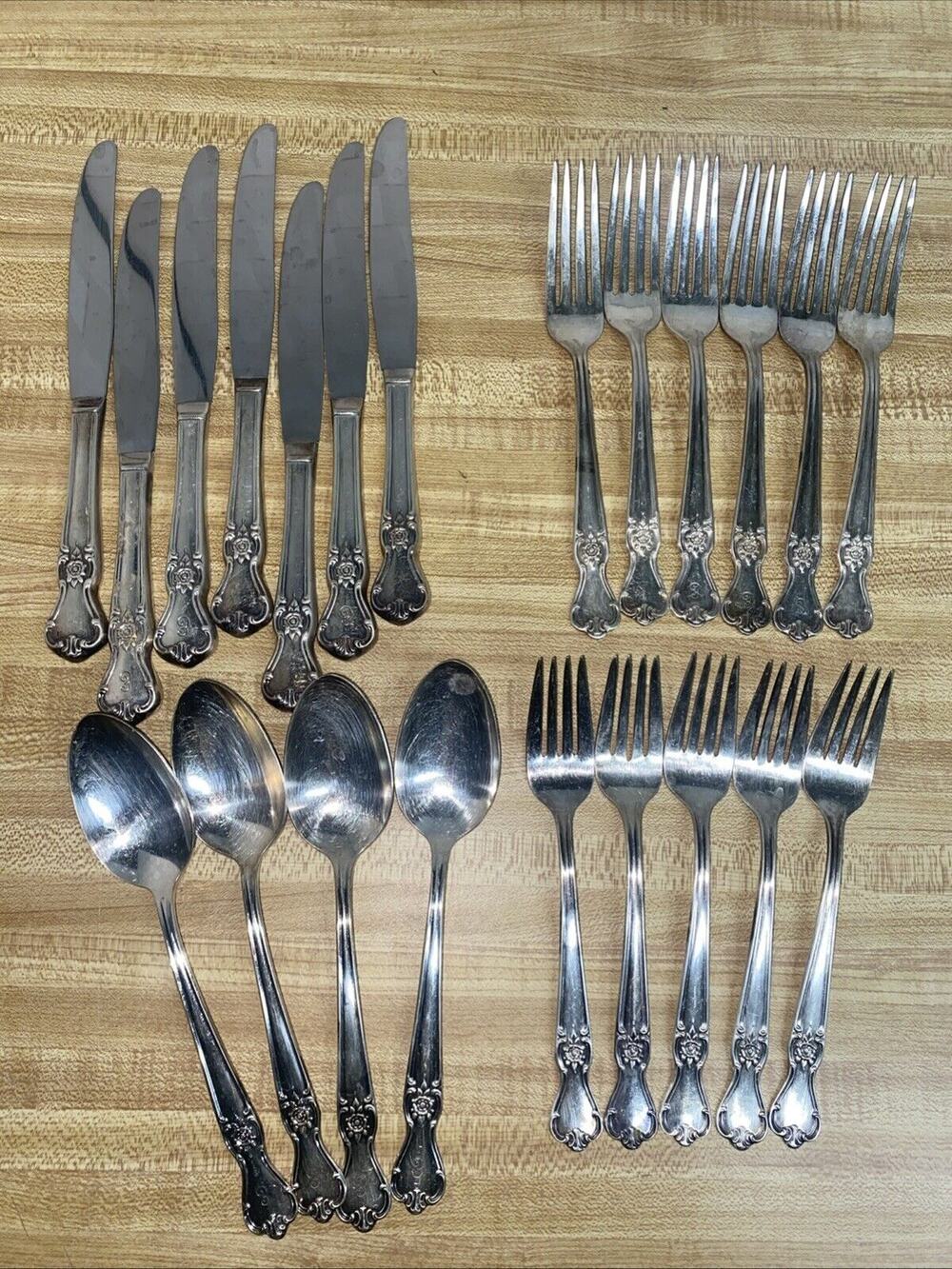 Vintage Old Company Plate 22 Pieces Spoons Forks Knives Silver plate